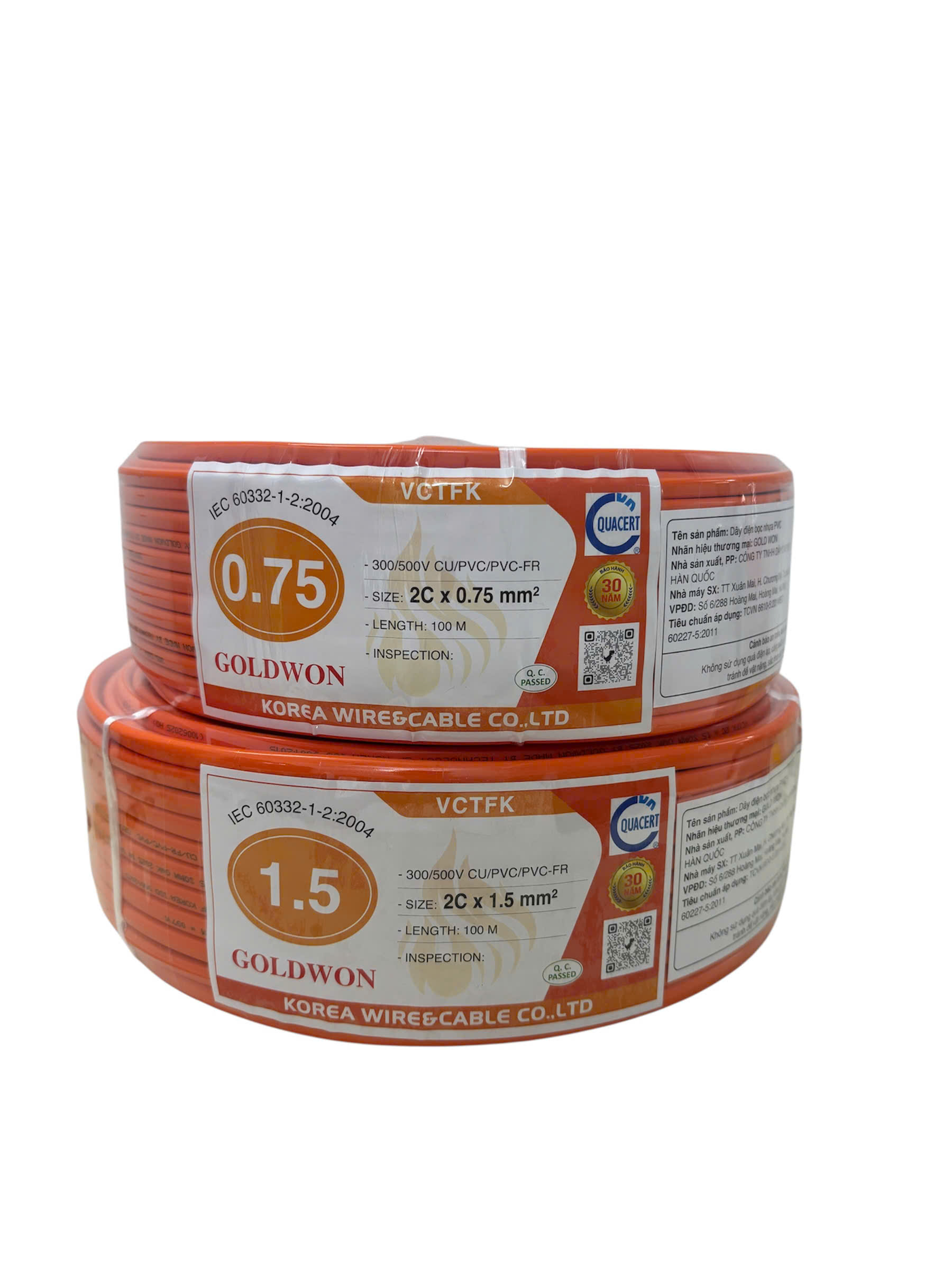 Dây điện 2,3 lõi dẹt - cách điện PVC-FR chậm cháy, điện áp 300/500V - 90ºC (Dây Ô Van)